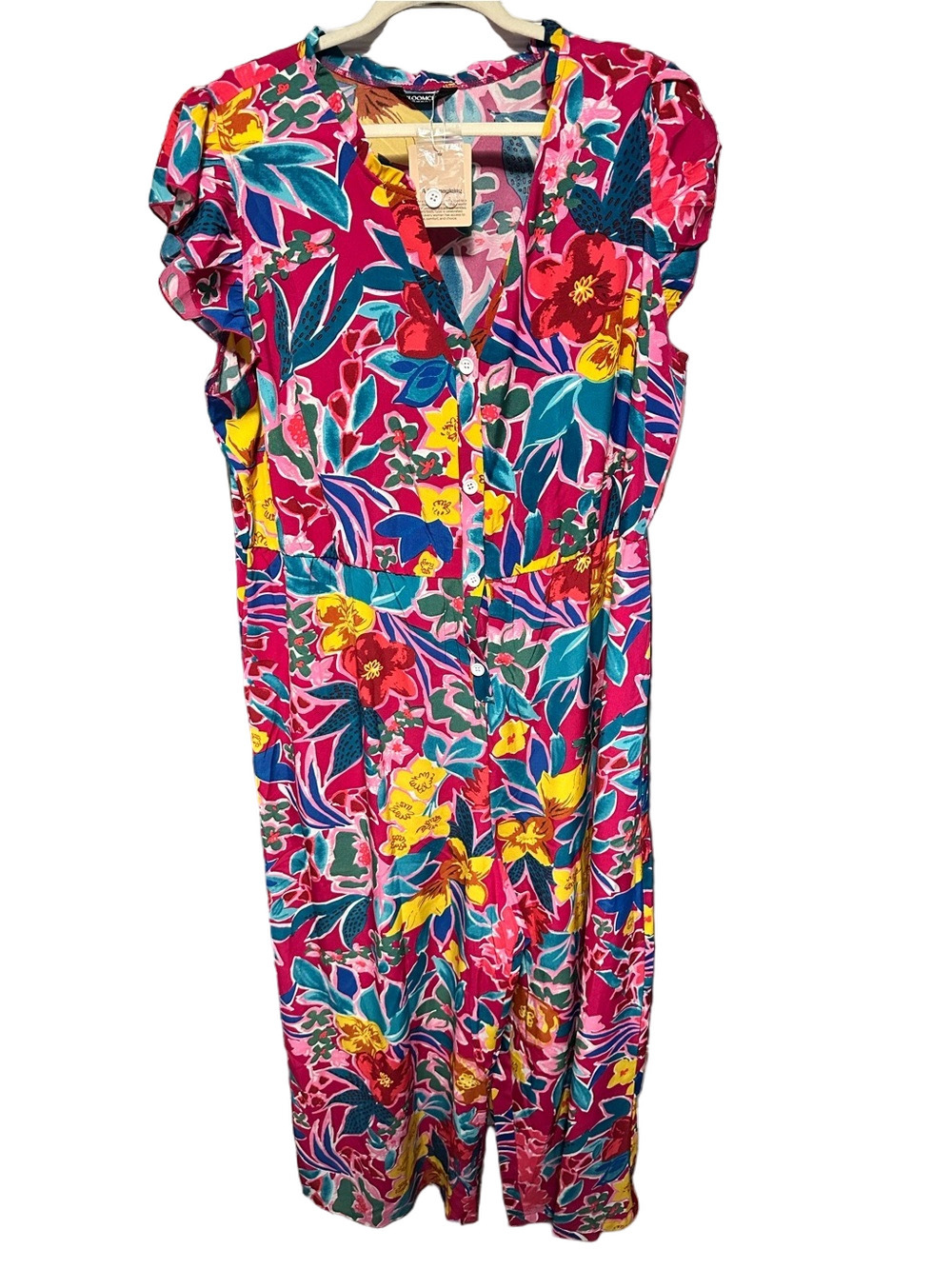 BloomChic NWT Tropical Floral Button Front Wide Leg Jumpsuit 18-20 2X